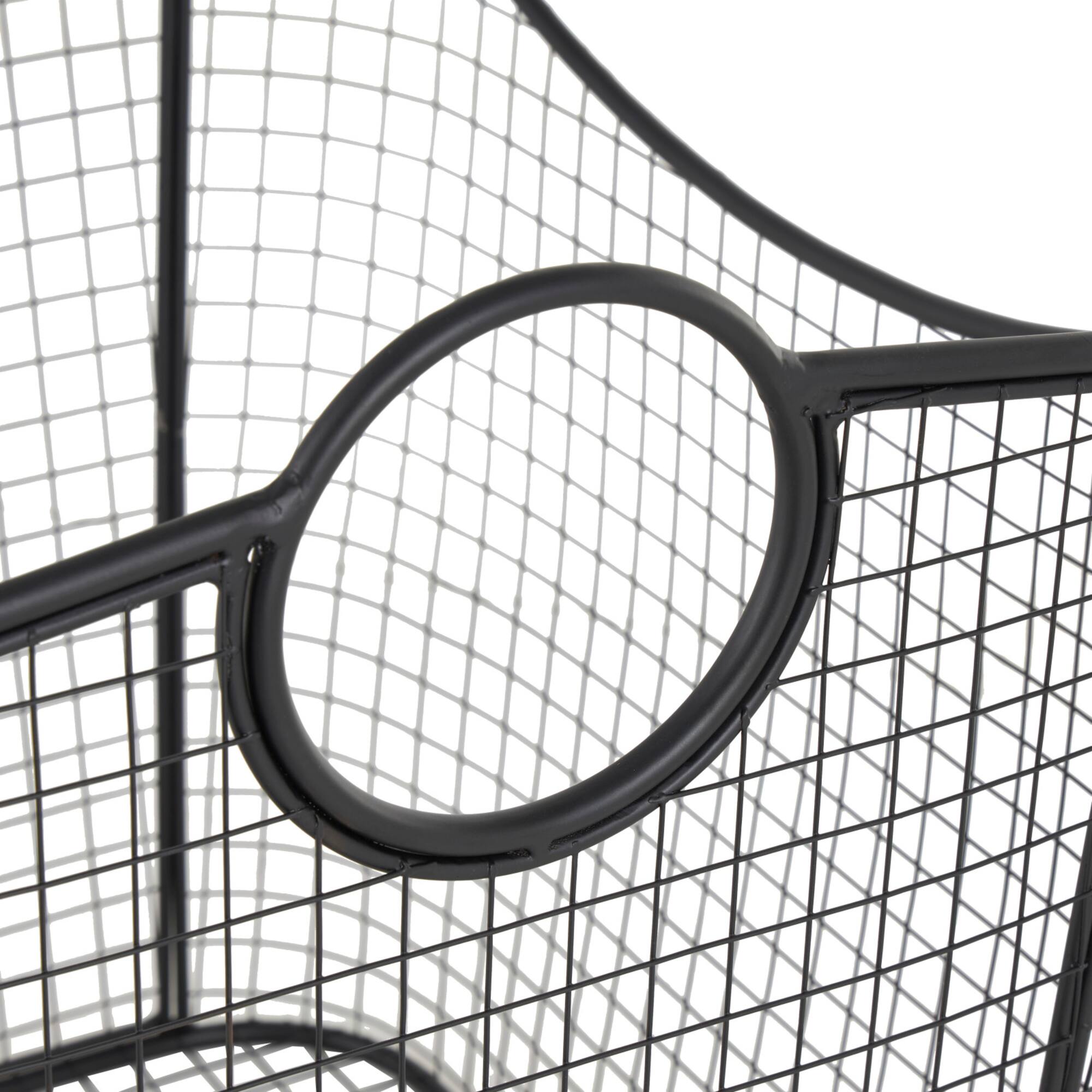 30.25" Black Metal Open Frame Wire Grid Storage Basket with Curved Sides & Ring Handles